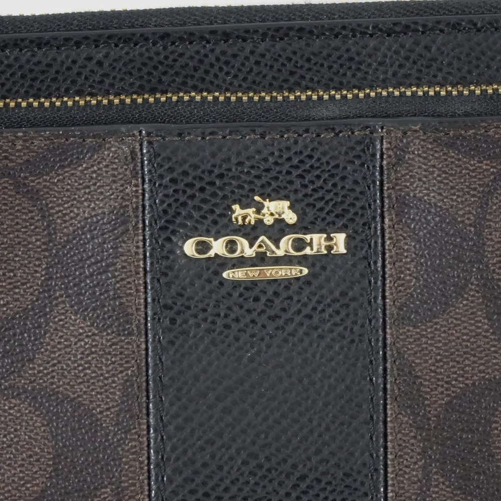 Coach Signature Double Zip Wristlet / Wallet PVC Leather F52848 Brown Black - Picture 2 of 11